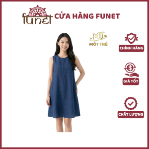 Đầm suông nữ Mốt Trẻ màu xanh chất thun vân đũi nhăn form chữ A sát nách cổ tròn che bụng che hông thanh lịch