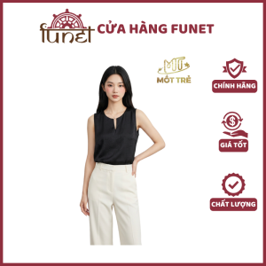 Áo sát nách nữ Mốt Trẻ màu đen chất thun lụa Dubai cổ V nhỏ form suông gấu bo nhún phối quần tây ống rộng trắng